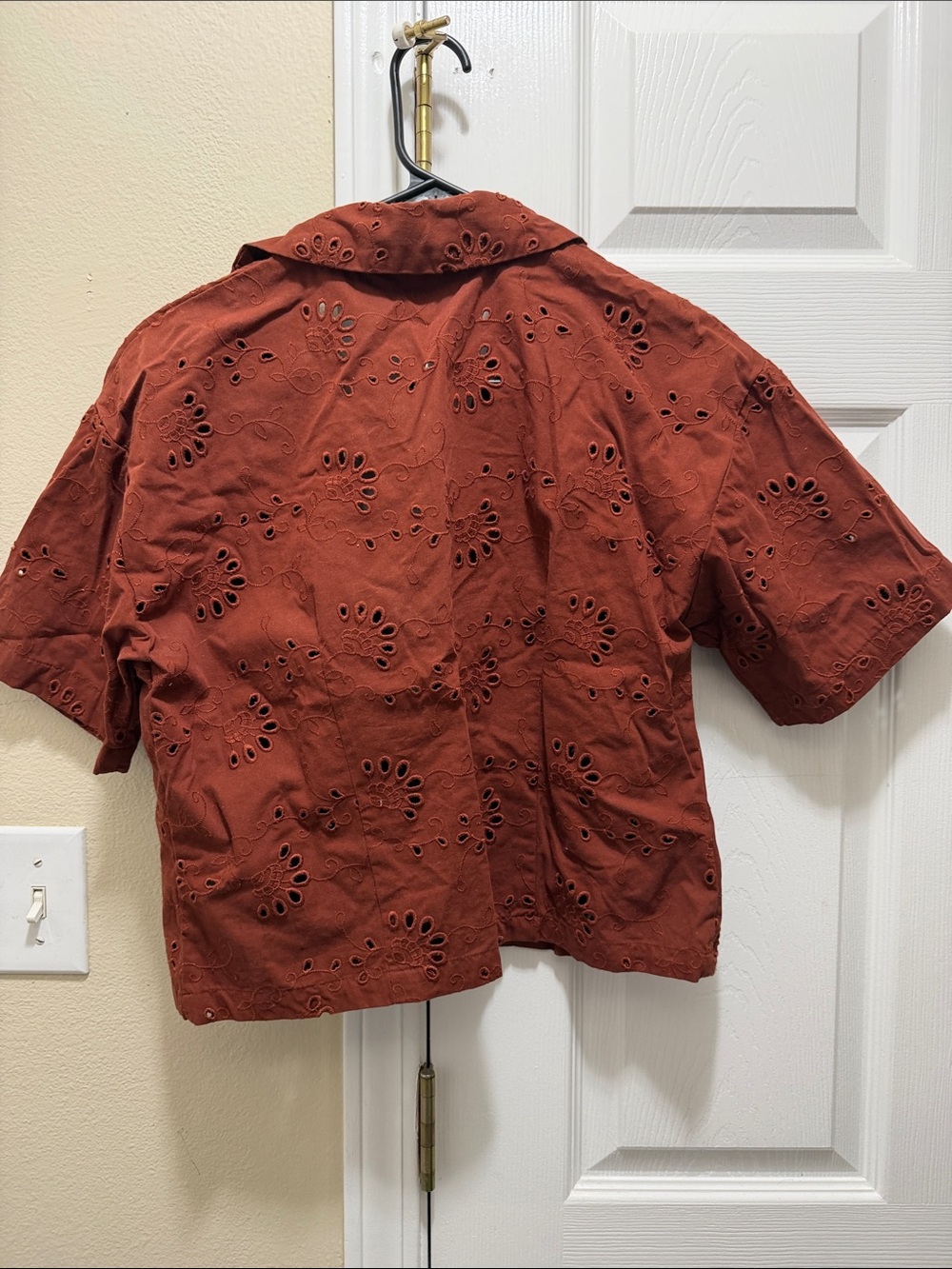 Women's Eyelet Button-Front Shirt - Rust - Picture 4 of 4